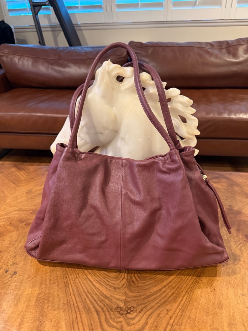 HOBO Burgundy Leather Double-Handle Shoulder Bag - Picture 2 of 13